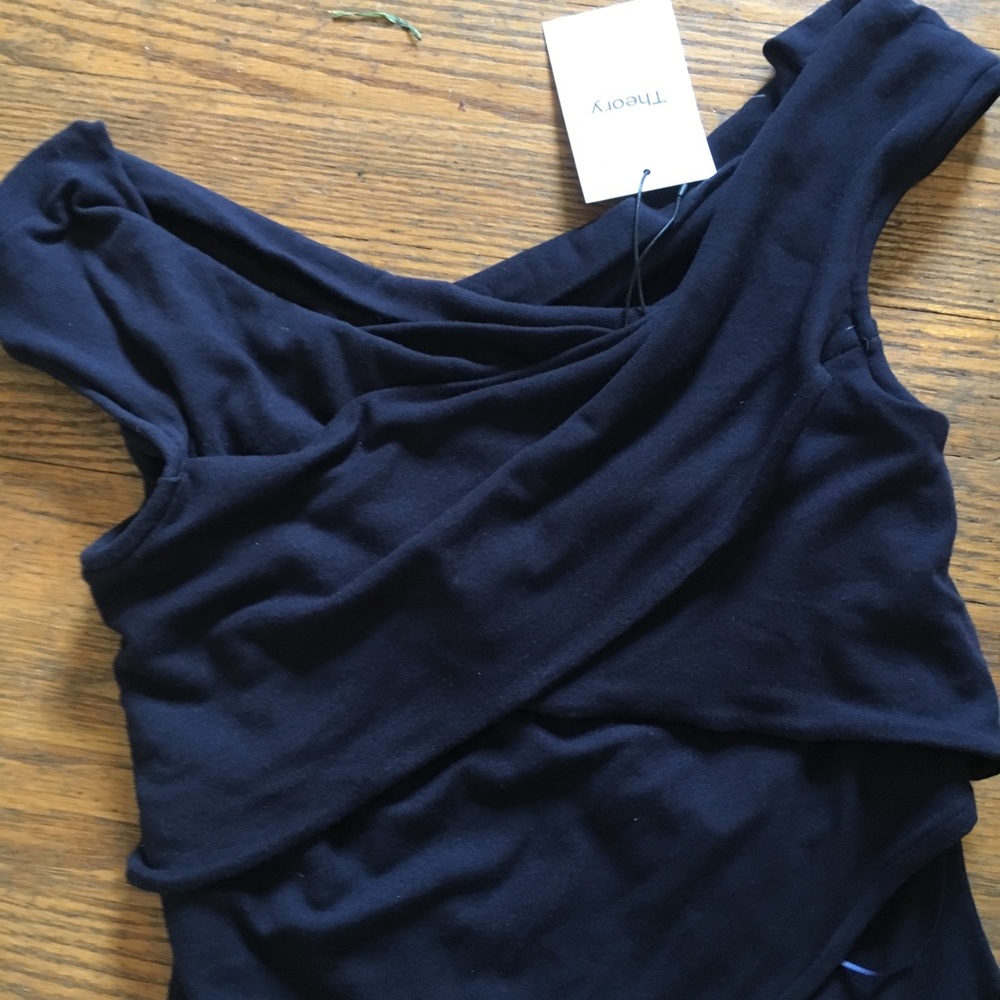 Theory Ribbed Navy Wrapped Top - Picture 5 of 5